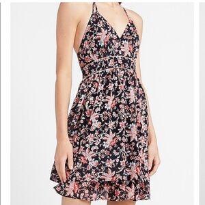 Express flowly halter mini dress floral & black NWOT